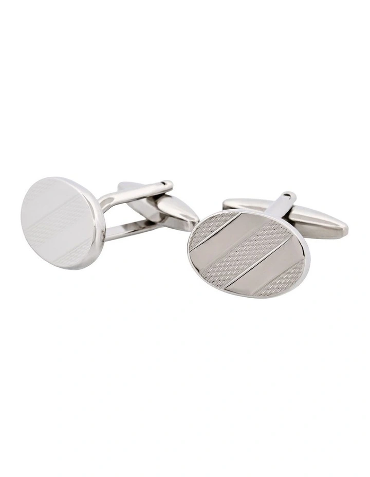 Rhodium Plated Oval Patterned Cufflinks image 3