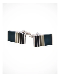 Black & Grey Striped Cats Eye Rectangle Cufflinks