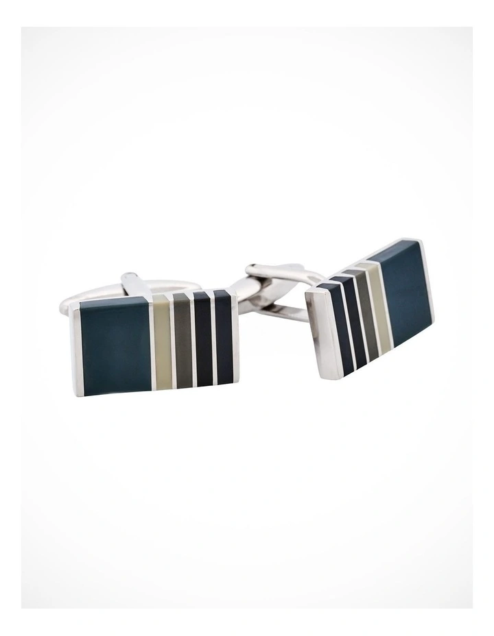Black & Grey Striped Cats Eye Rectangle Cufflinks image 2