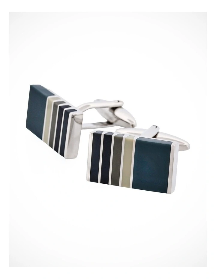 Black & Grey Striped Cats Eye Rectangle Cufflinks image 3