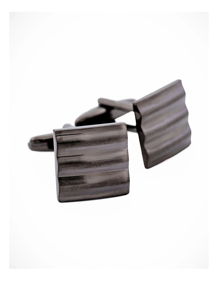 Sqaure Striped Gun Metal Cufflinks image 2