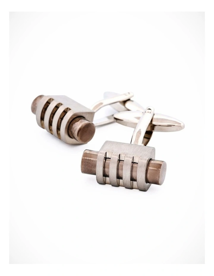 Brush Rhodium Gun Metal Cufflinks image 3