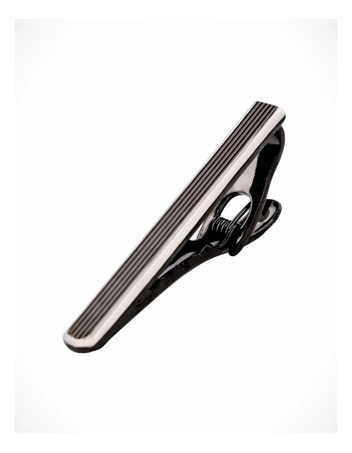 Gun Metal Ribbed Plated Tie Bar image 2