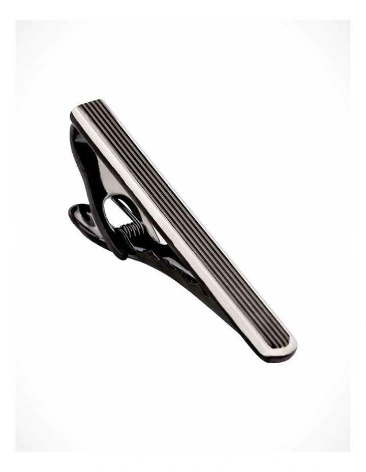 Gun Metal Ribbed Plated Tie Bar image 3