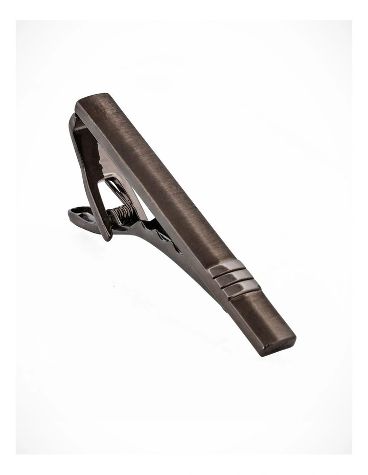 Brushed Gun Metal with three strips Tie Clip 51mm image 2