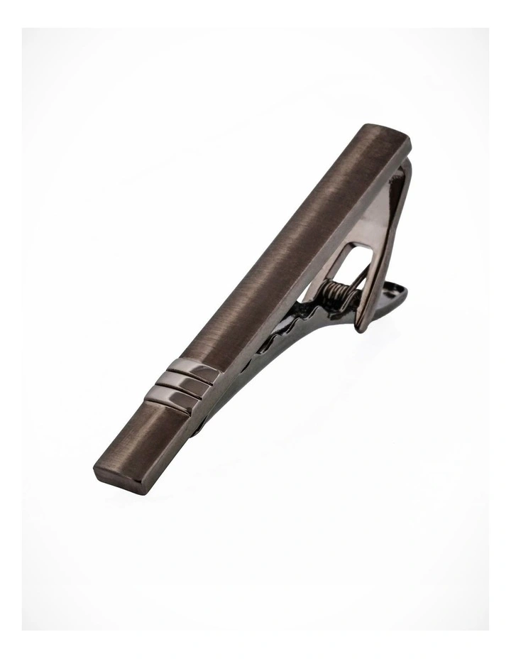Brushed Gun Metal with three strips Tie Clip 51mm image 3