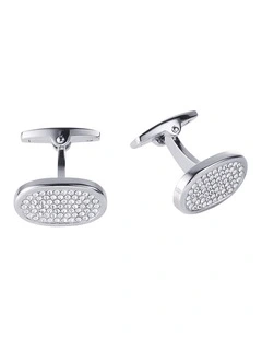 Rhodium Plated Oval Crystal Cufflinks