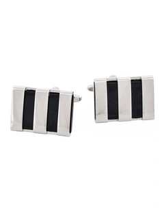 Polished Rhodium Plated Striped Onyx Cufflinks