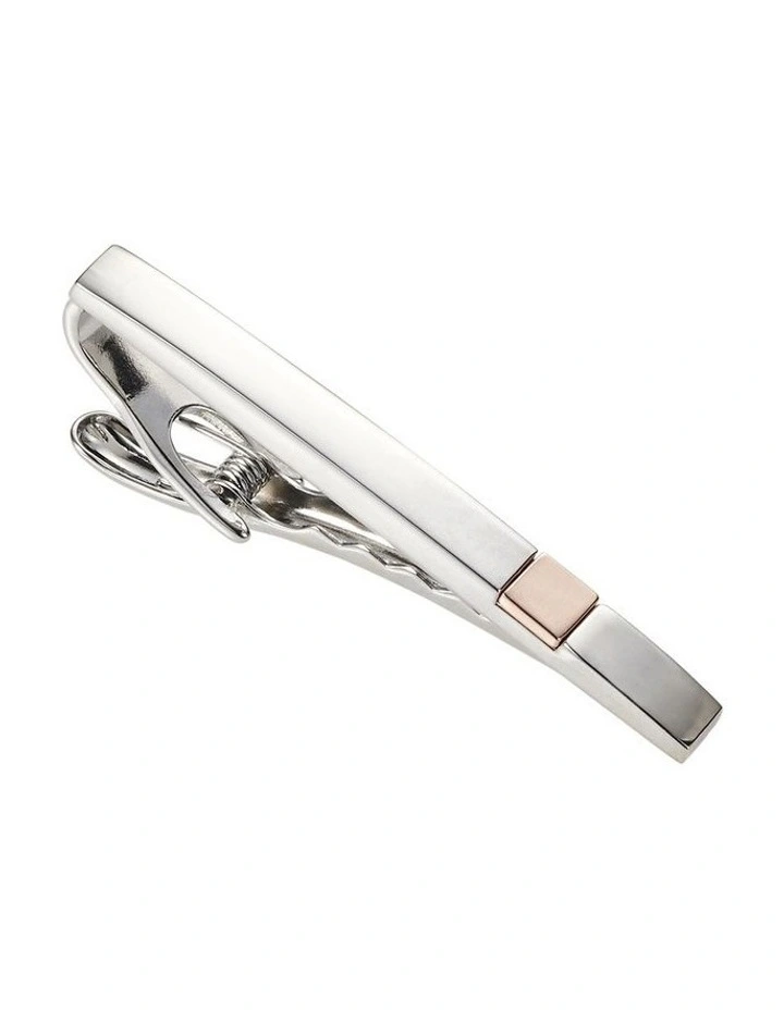 Polished Rhodium & Rose Gold Plated Tie Clip image 1