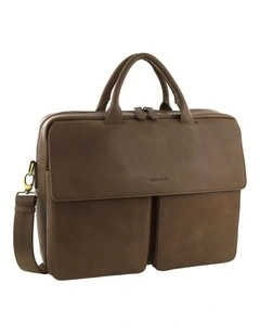 Pierre Cardin Leather Classic Messenger/Computer Bag in Oak