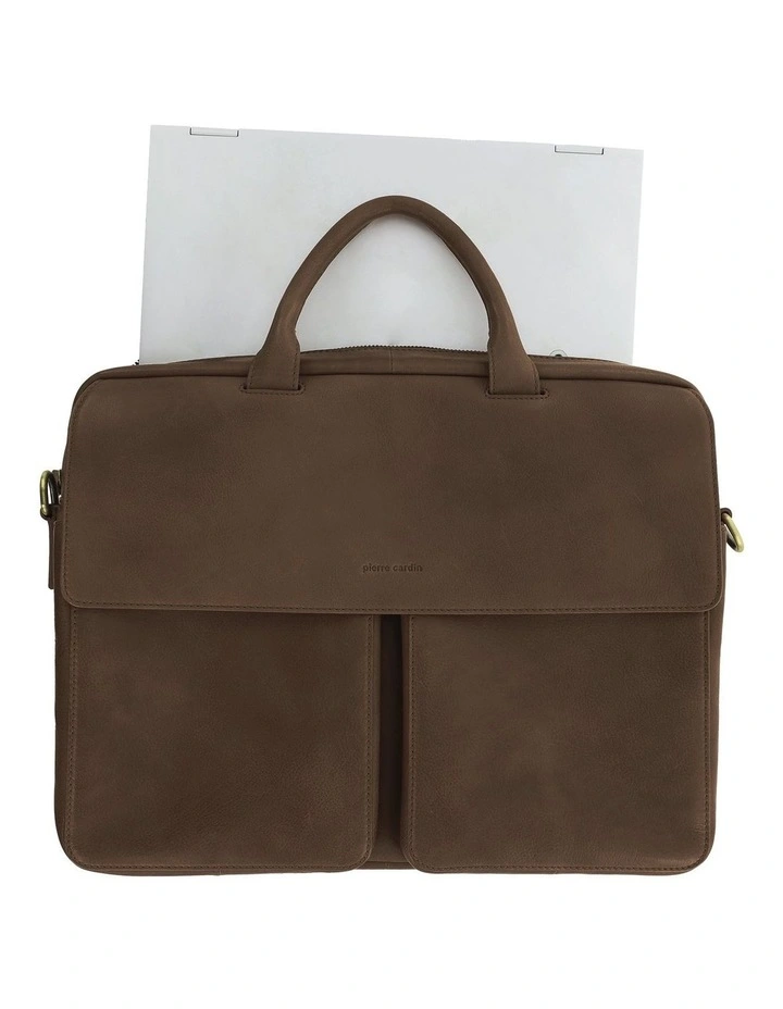 Pierre Cardin Leather Classic Messenger/Computer Bag in Oak image 2
