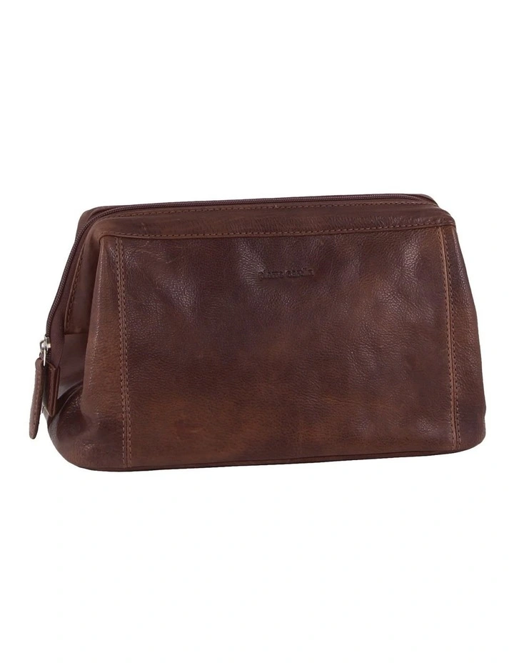 Pierre Cardin Rustic Leather Toiletry Bag in Chocolate image 1