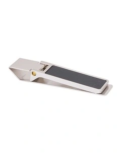 Rhodium Plated & Black Check Money Clip
