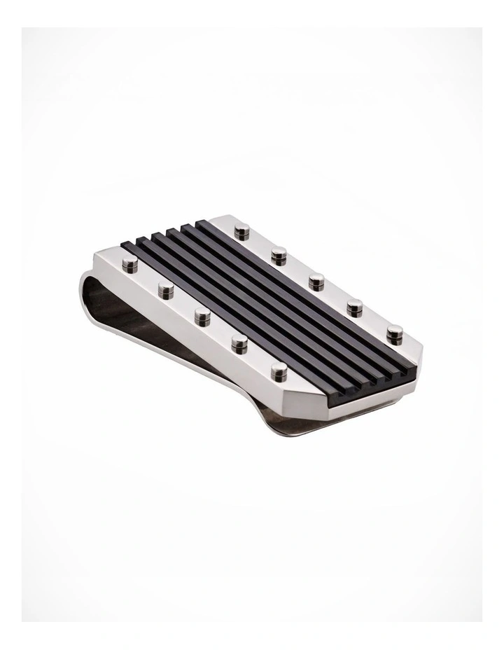 Polished Stainless Steel Money Clip with Ion Plated Black Stripe Pattern image 3
