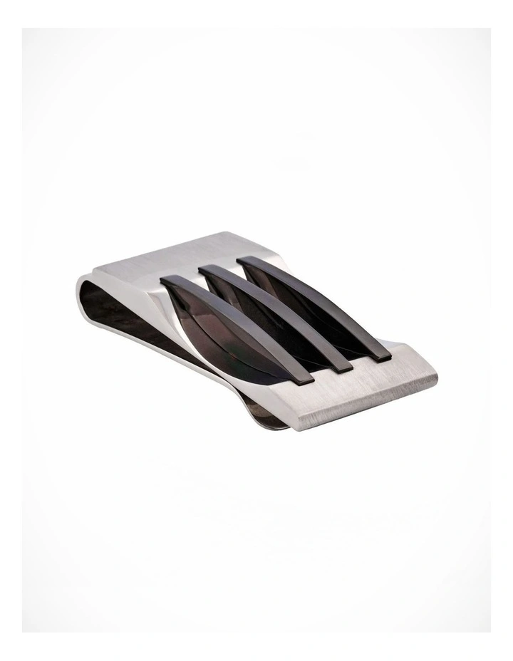 Polished Stainless Steel Ion Plated Black Striped Money Clip image 3