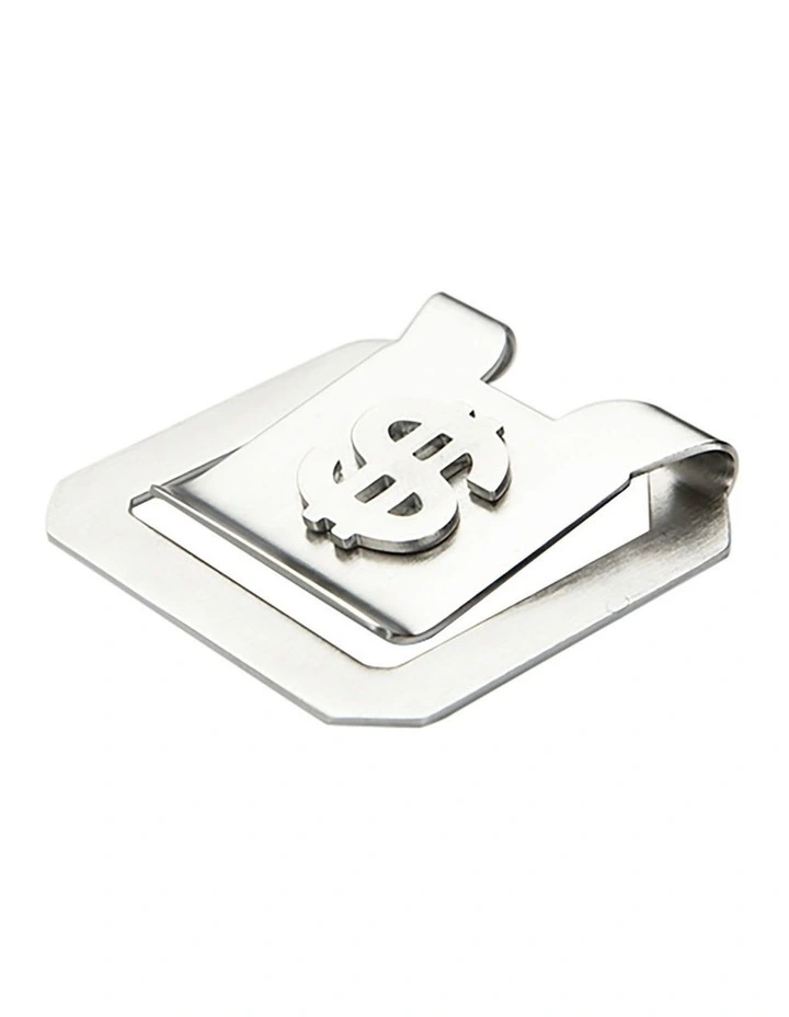 Brushed Square Stainless Steel $ Patterned Money Clip image 1