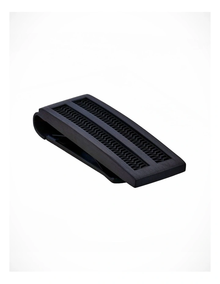 BrushedIon Plated Black Stainless Steel & Black Rubber Inlay Money Clip image 1