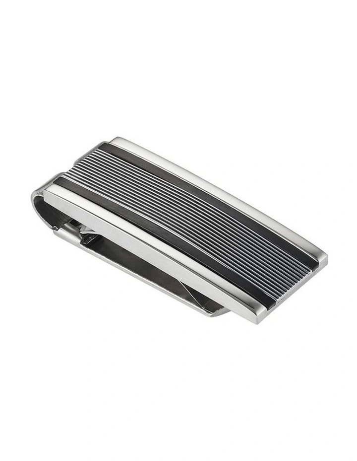 Stainless Steel & Black Stripe & Diamond Cut Money Clip image 1
