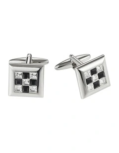 Rhodium Square Crystal & Jet Cufflinks