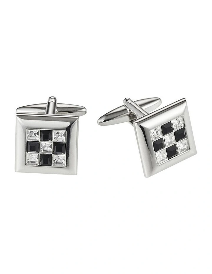Rhodium Square Crystal & Jet Cufflinks image 1