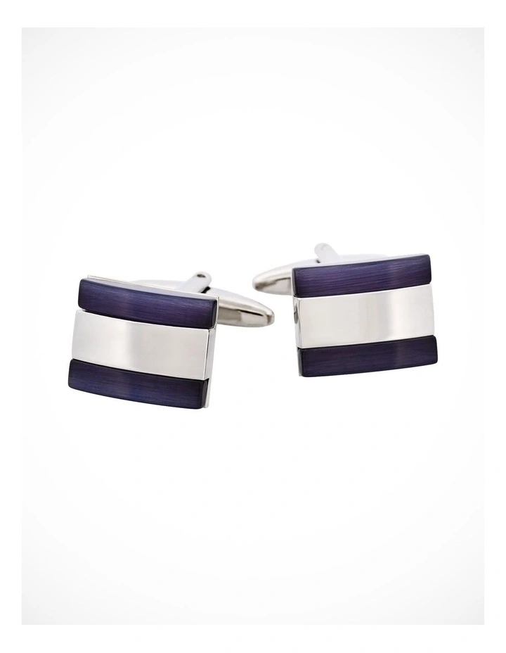 Rhodium & Black Cats Eye Cufflinks image 1