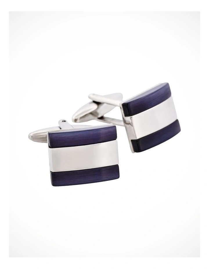 Rhodium & Black Cats Eye Cufflinks image 2