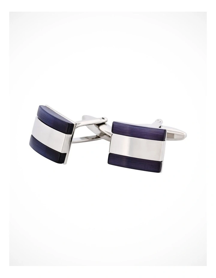 Rhodium & Black Cats Eye Cufflinks image 3