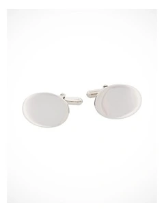 Polished Rhodium Plated Sterling Silver Oval Cufflinks