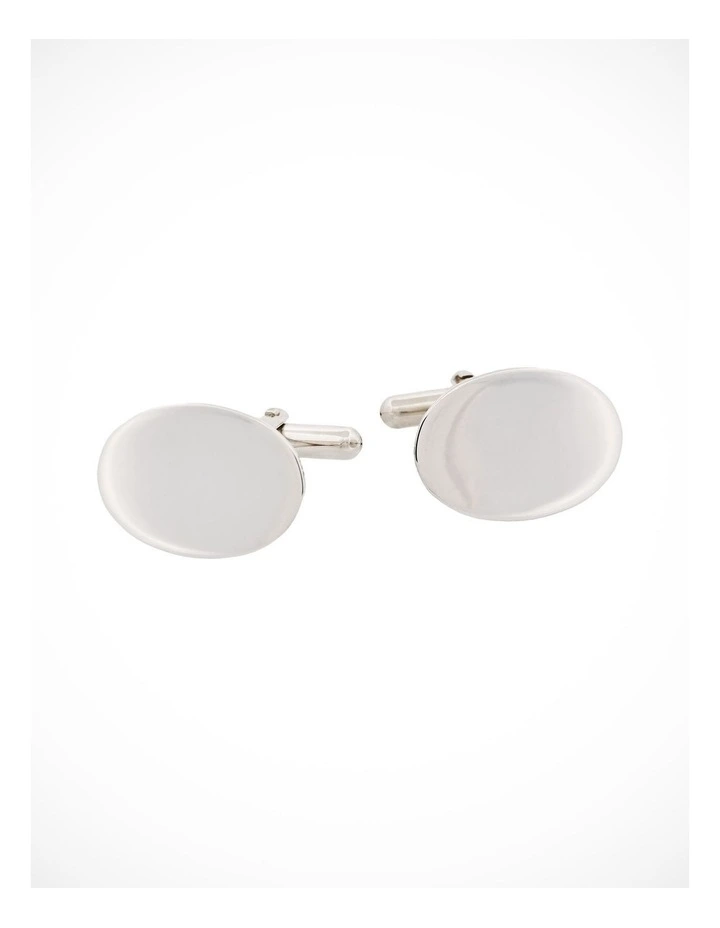 Polished Rhodium Plated Sterling Silver Oval Cufflinks image 1