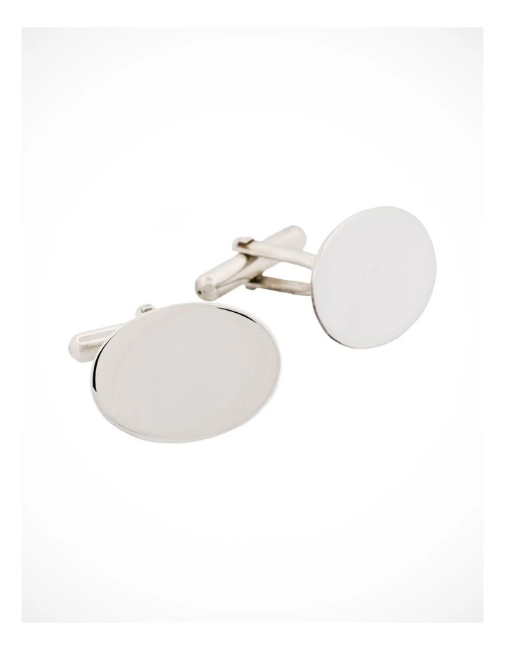 Polished Rhodium Plated Sterling Silver Oval Cufflinks image 2