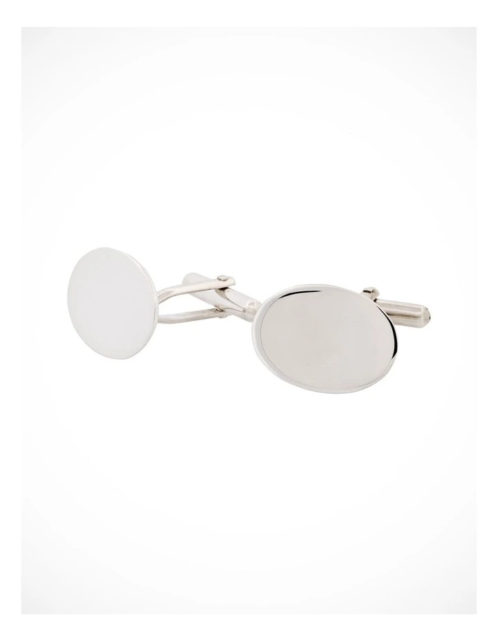 Polished Rhodium Plated Sterling Silver Oval Cufflinks image 3