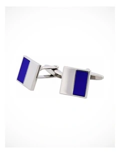 Rhodium Plated Dark Blue Cats Eye Cufflinks