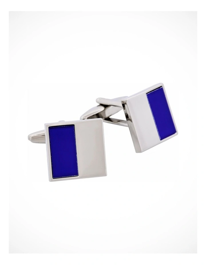 Rhodium Plated Dark Blue Cats Eye Cufflinks image 2