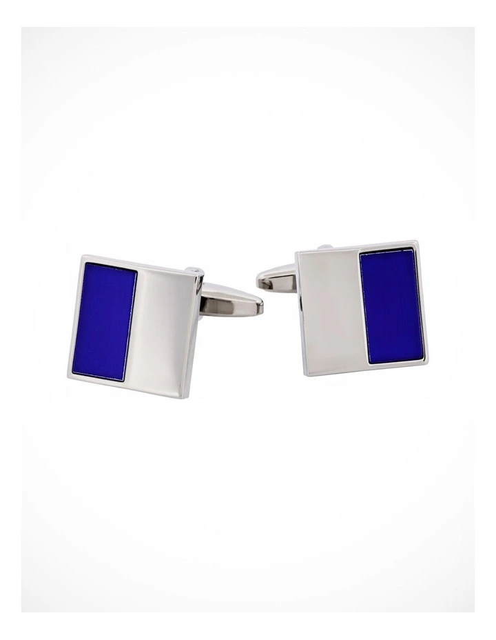 Rhodium Plated Dark Blue Cats Eye Cufflinks image 3