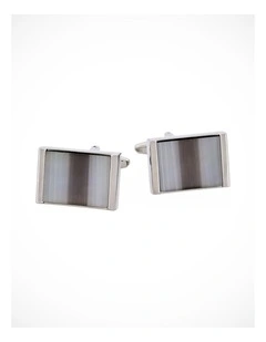 Rhodium Plated Grey & Charcoal Cats Eye Rectangle Cufflinks