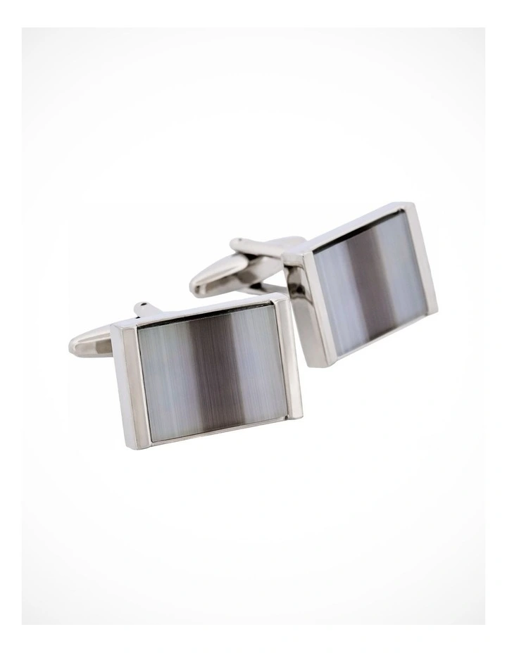 Rhodium Plated Grey & Charcoal Cats Eye Rectangle Cufflinks image 2