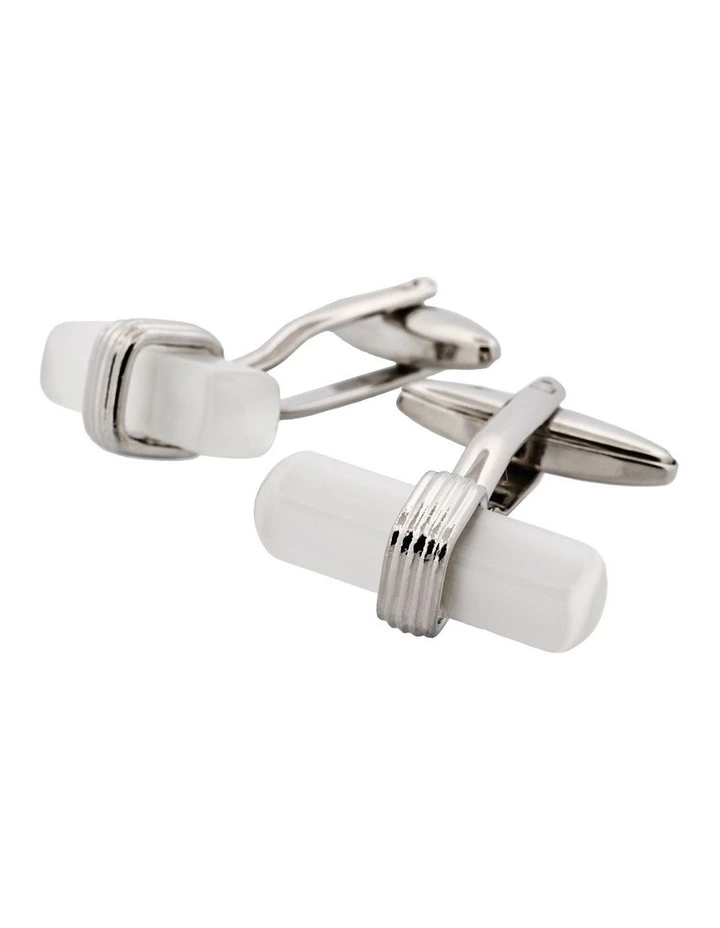 White Cats Eye T-Bar Cufflinks image 3