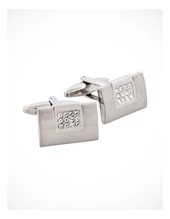 Brushed Rhodium & Crystal Cufflinks