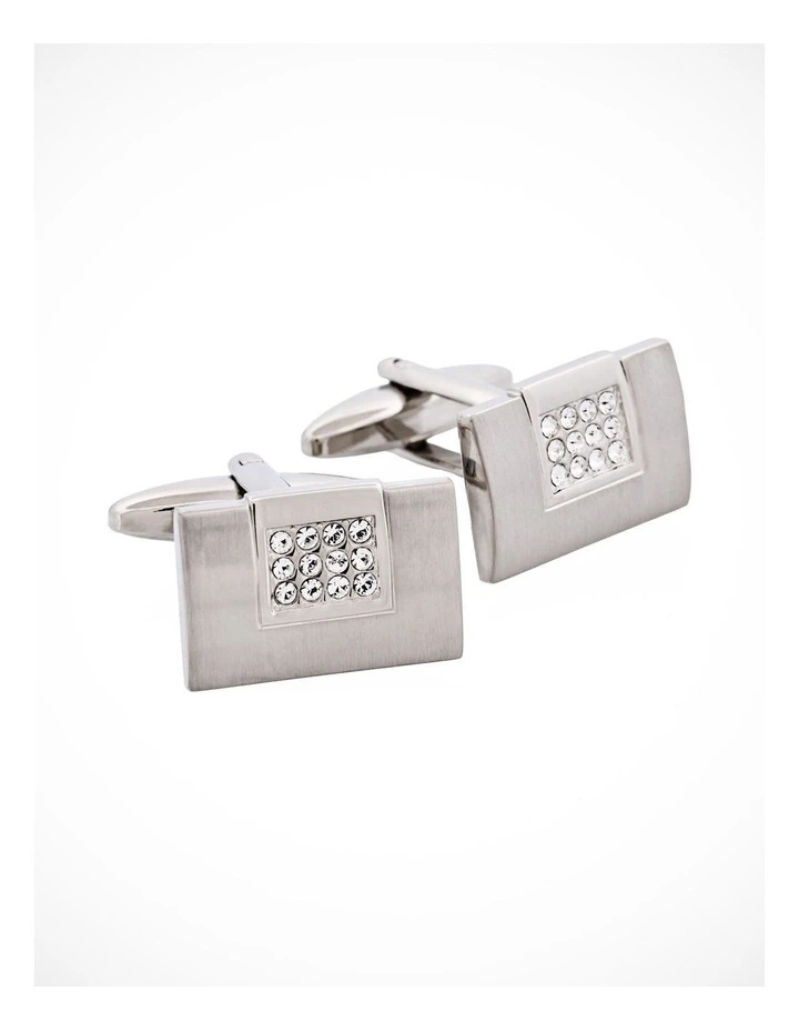 Brushed Rhodium & Crystal Cufflinks image 1