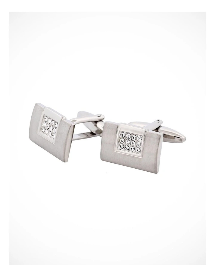 Brushed Rhodium & Crystal Cufflinks image 2