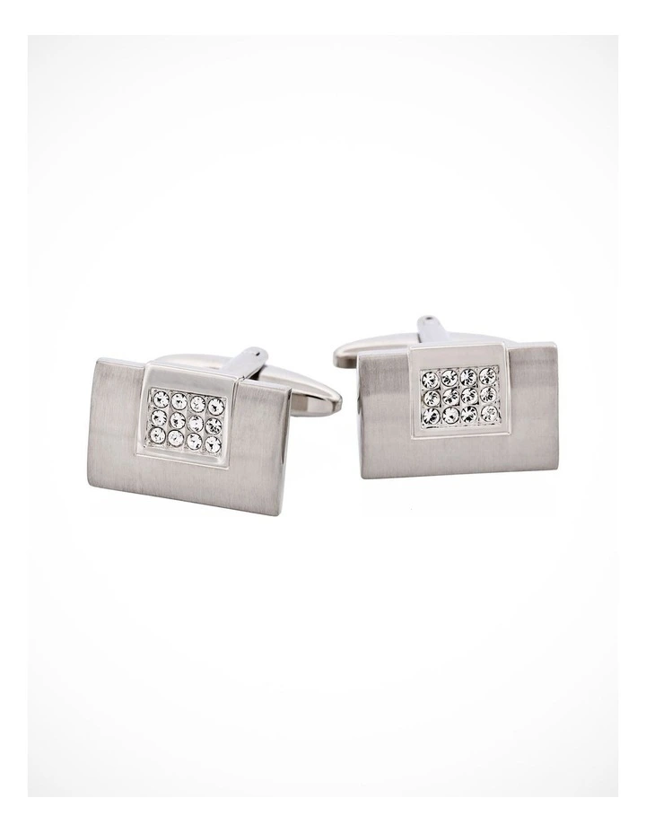Brushed Rhodium & Crystal Cufflinks image 3