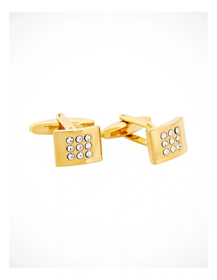 Polished Gold Plated & Crystal Cufflinks image 2