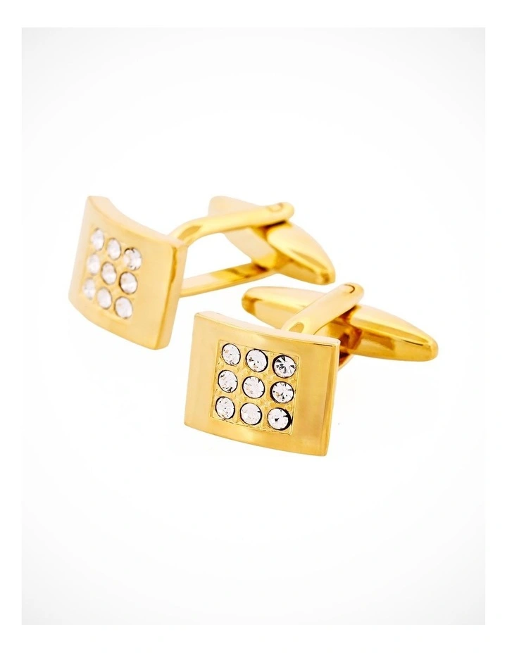 Polished Gold Plated & Crystal Cufflinks image 3