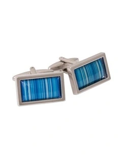 Blue Enamel Barcode Patterned Cufflinks
