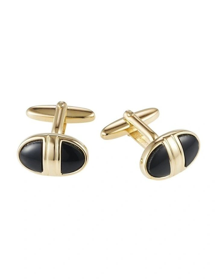 Polished Gold Plated & Black Enamel Oval Cufflinks image 1