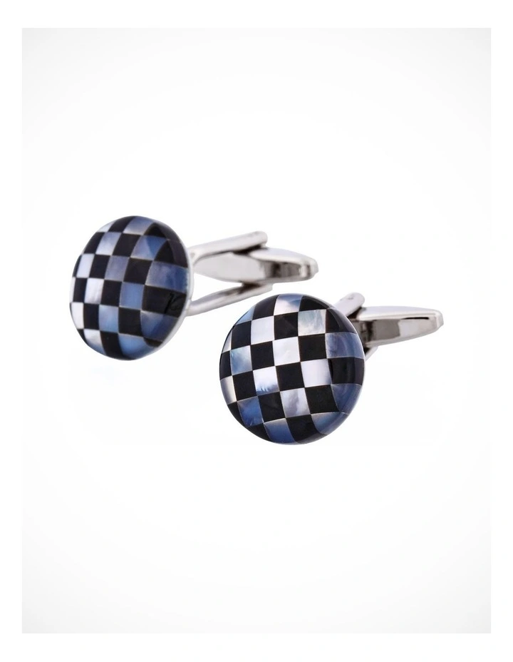 Onyx & Mother Of Pearl Check Round Cufflinks image 3