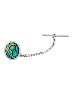 Rhodium Plated & Abalone Tie Tak