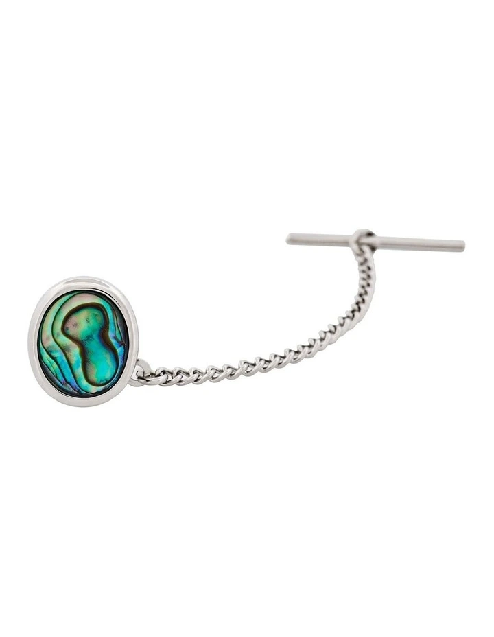 Rhodium Plated & Abalone Tie Tak image 1