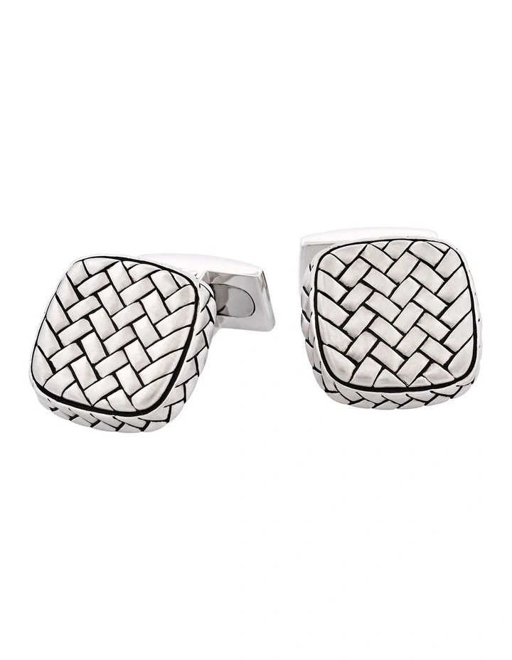 Rhodium Plated Sterling Silver Cushion Shape Weave Cufflinks image 1