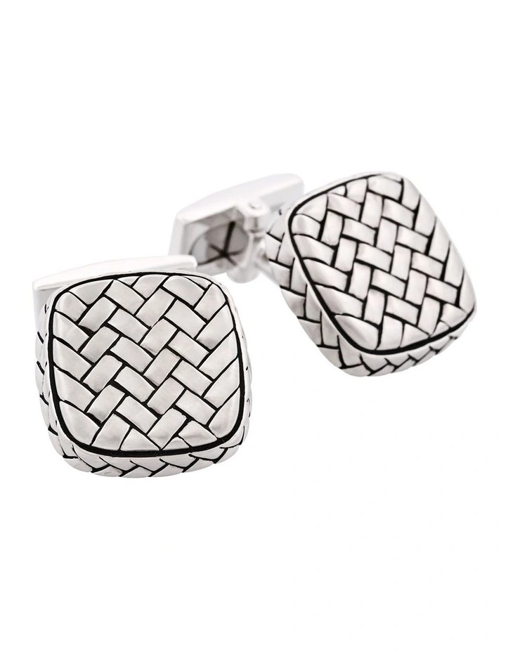 Rhodium Plated Sterling Silver Cushion Shape Weave Cufflinks image 2